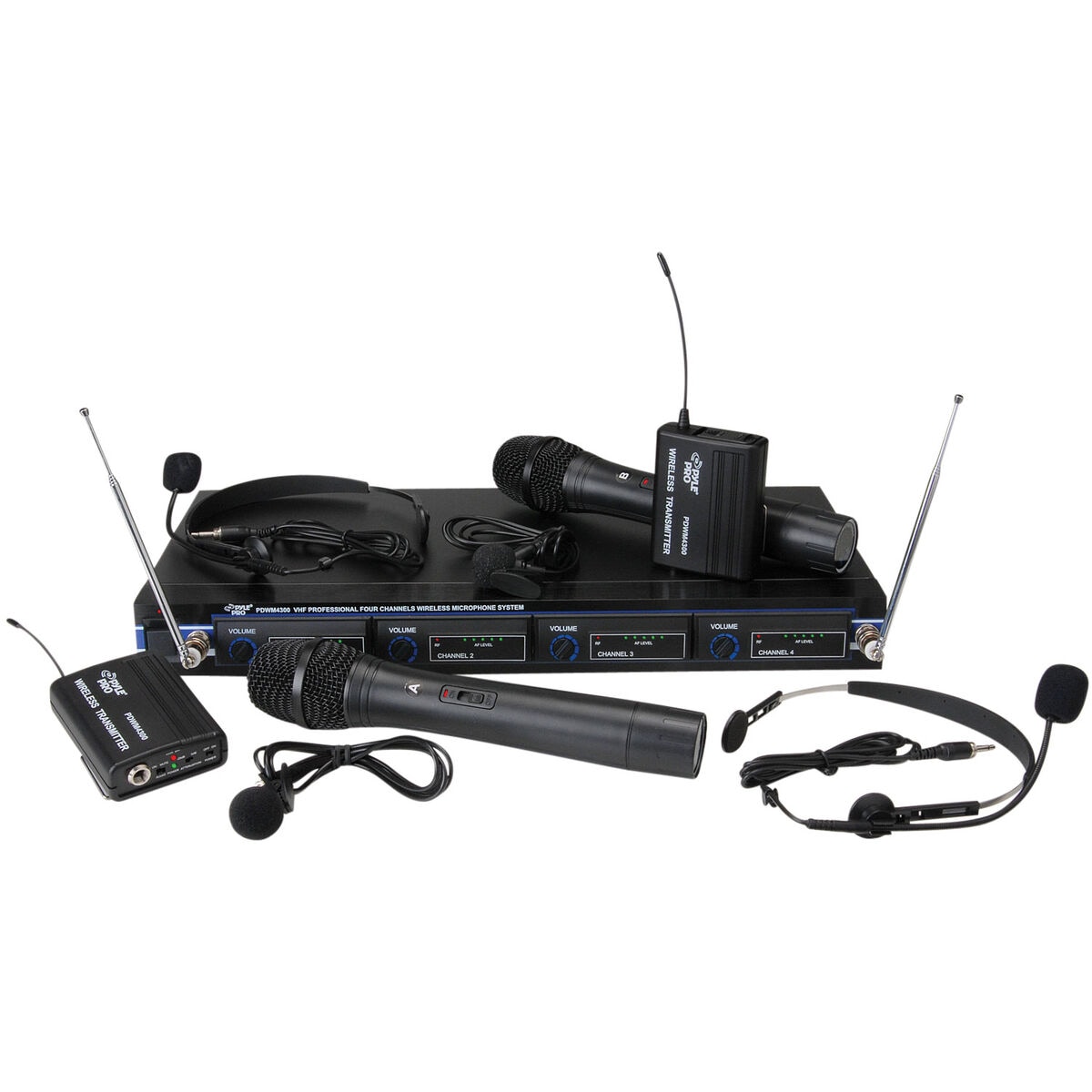 Pyle PDWM4300 4 Mic VHF Wireless Microphone System